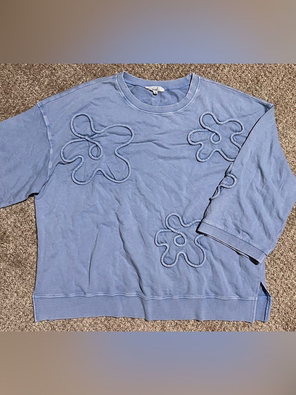 Easel Y2K Pastel Blue Floral Appliqué Cotton Sweatshirt Oversized M